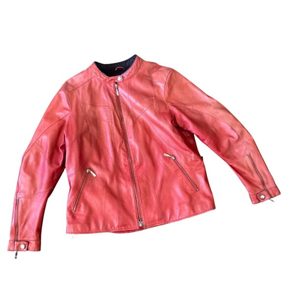 Hein Gericke Women’s Red Leather Moto Jacket Size 16 Zip Front 100% Leather - Picture 1 of 16